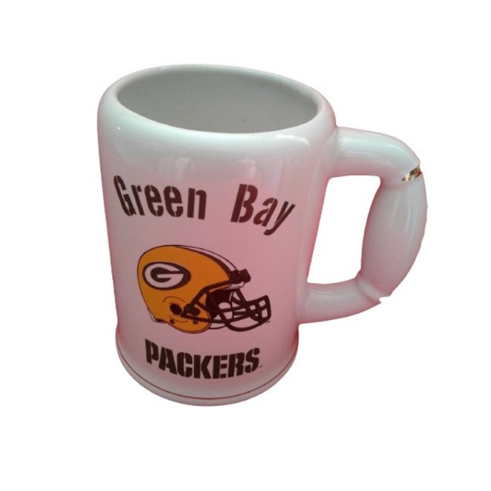 Green Bay Packers Ceramic Stein/Mug/Cup With Helmet & "G" Logo, Gold Accents